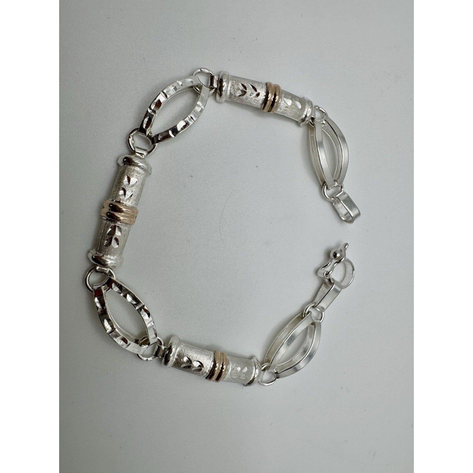 Designer Peruvian Sterling Silver 950 and 18K Gold Inlay Bracelet - 7.5”