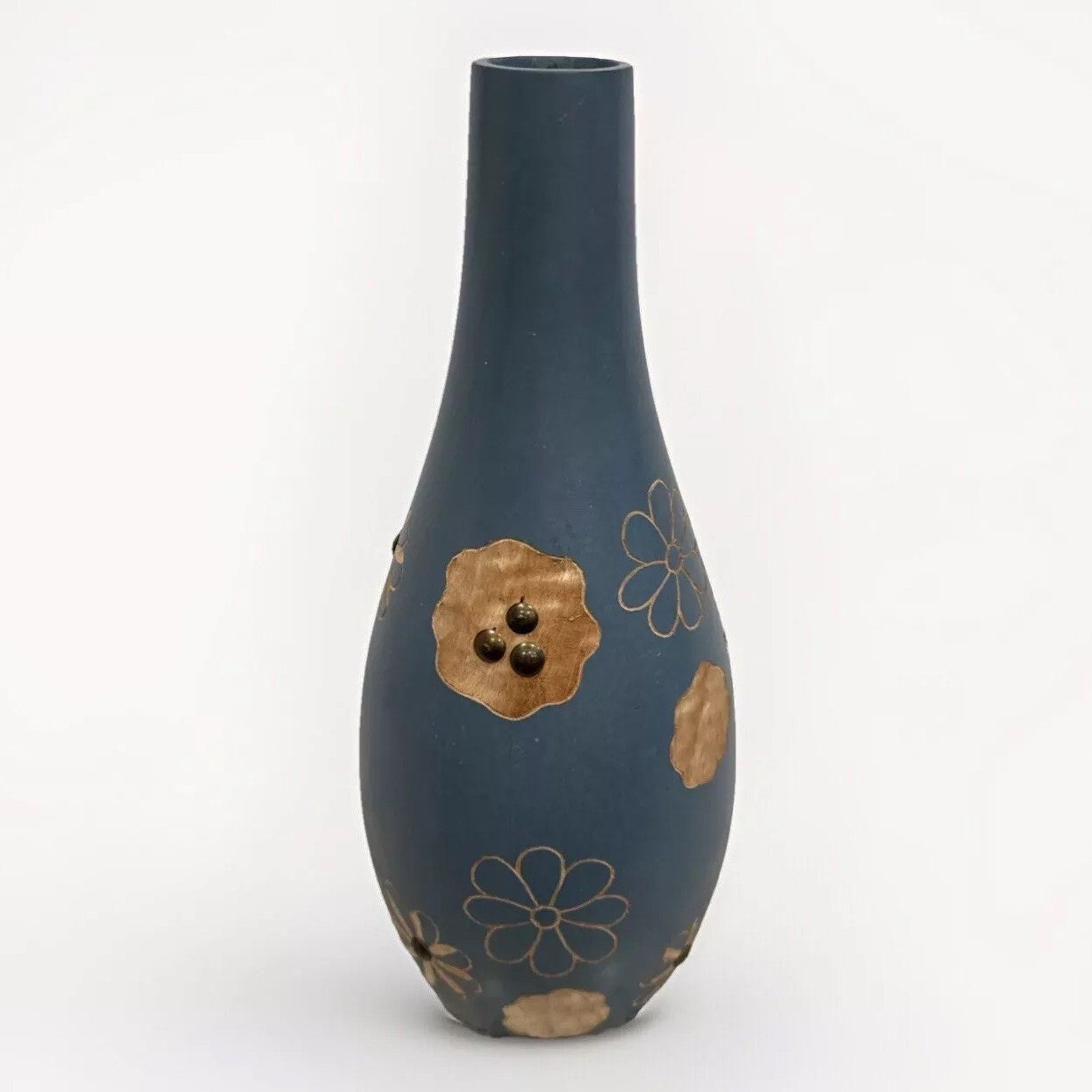 Wood Vase Flower Mango Wood Carving Handmade Thailand Home Decor - 4.5" x 12"