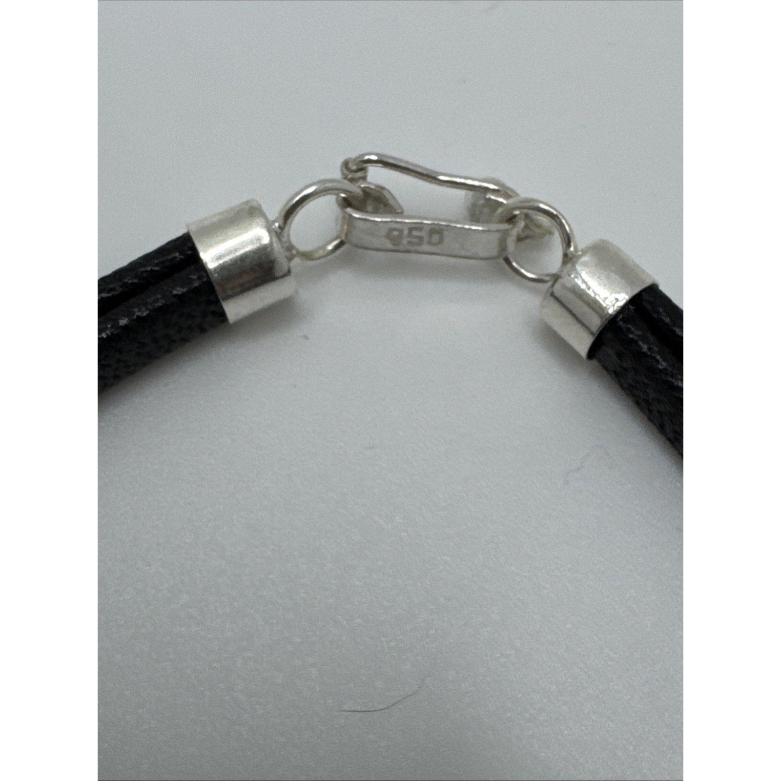 950 Sterling Silver Black Leather Bracelet Bear Charm