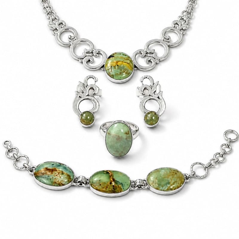 Jewelry Sets - frijja.com - Andean Promise Set - 950 Sterling Silver Andean Opal (Necklace Bracelet Earrings Ring)