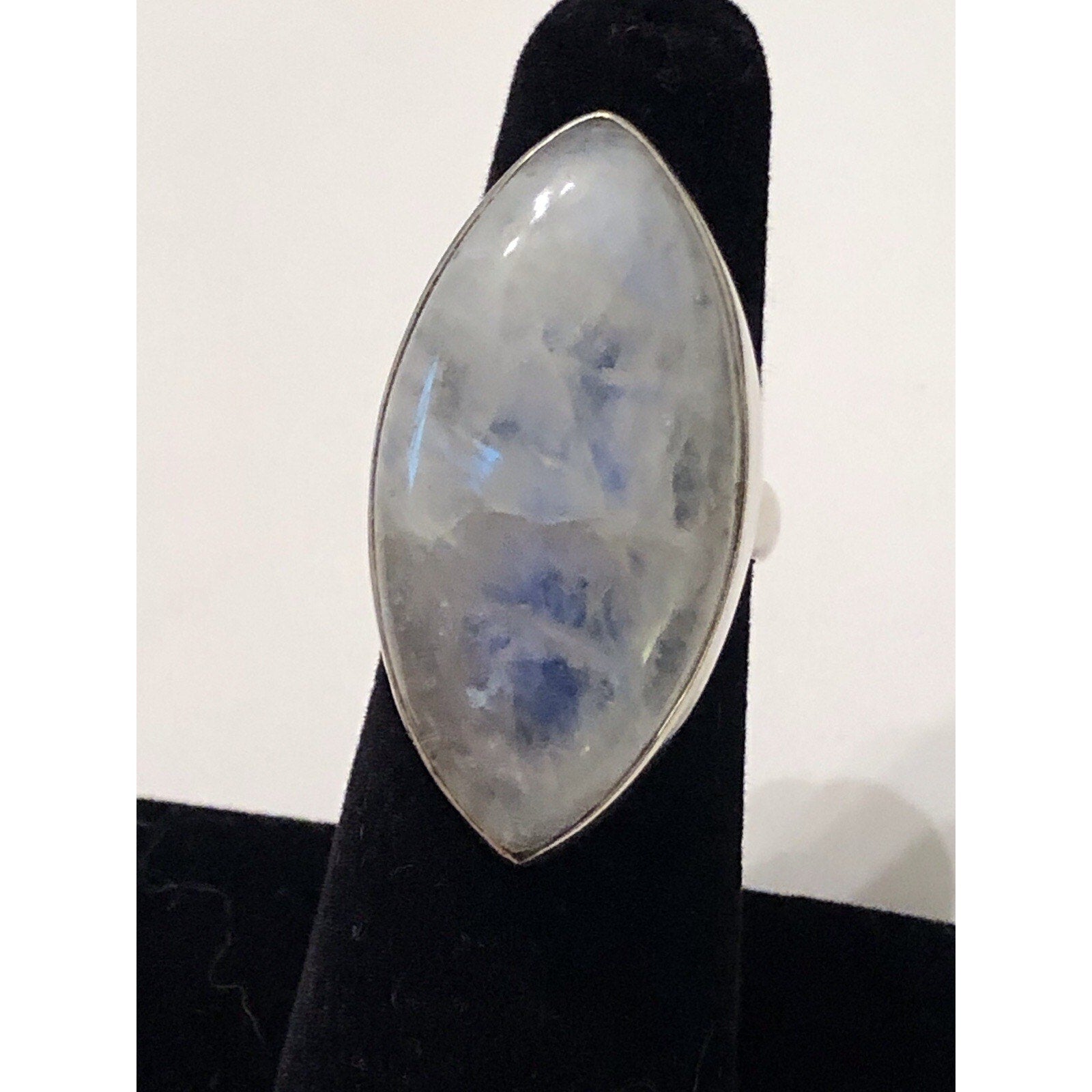 Large White Moonstone Marquis Cut Sterling Silver Ring 6.25