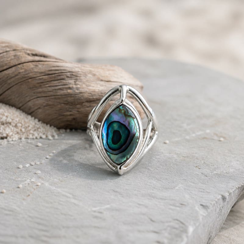 Rings - frijja.com - Beetle & Spark RIng - 950 Sterling Silver Abalone Shell