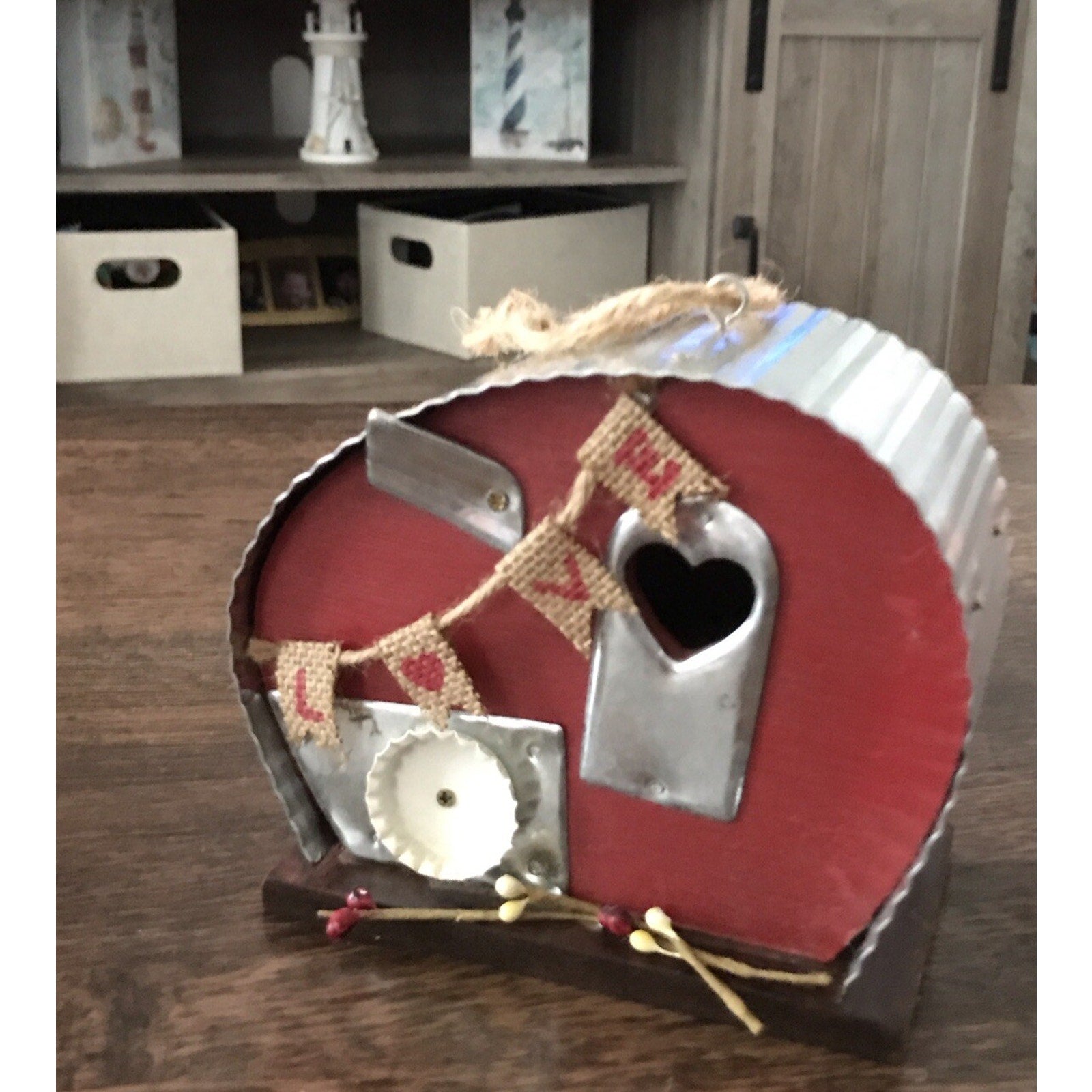 VALENTINE LOVE SHACK WOOD & METAL MOTOR HOME BIRD HOUSE FARMHOUSE RUSTIC COUNTRY