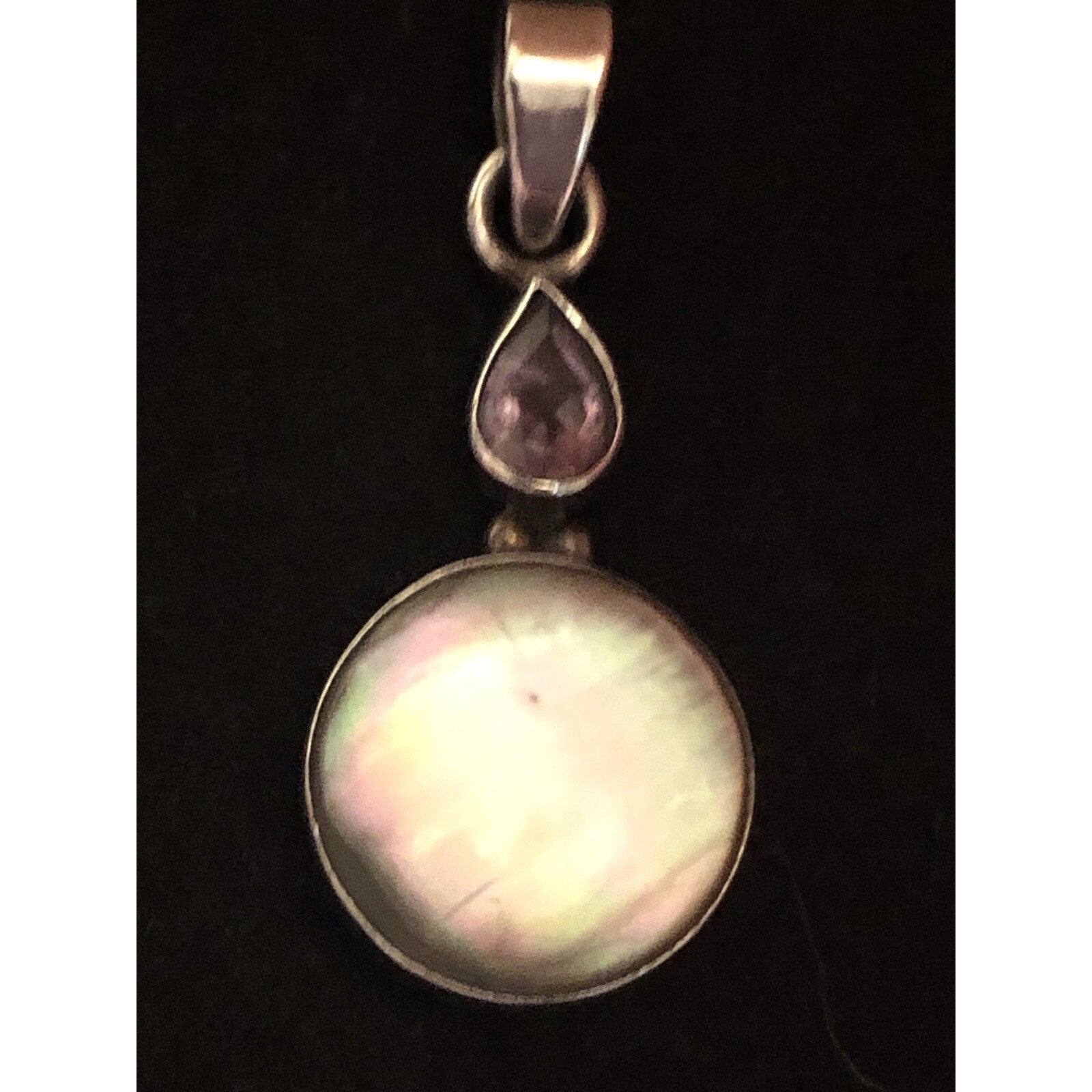 925 Sterling Silver Mother of Pearl Amethyst Pendant