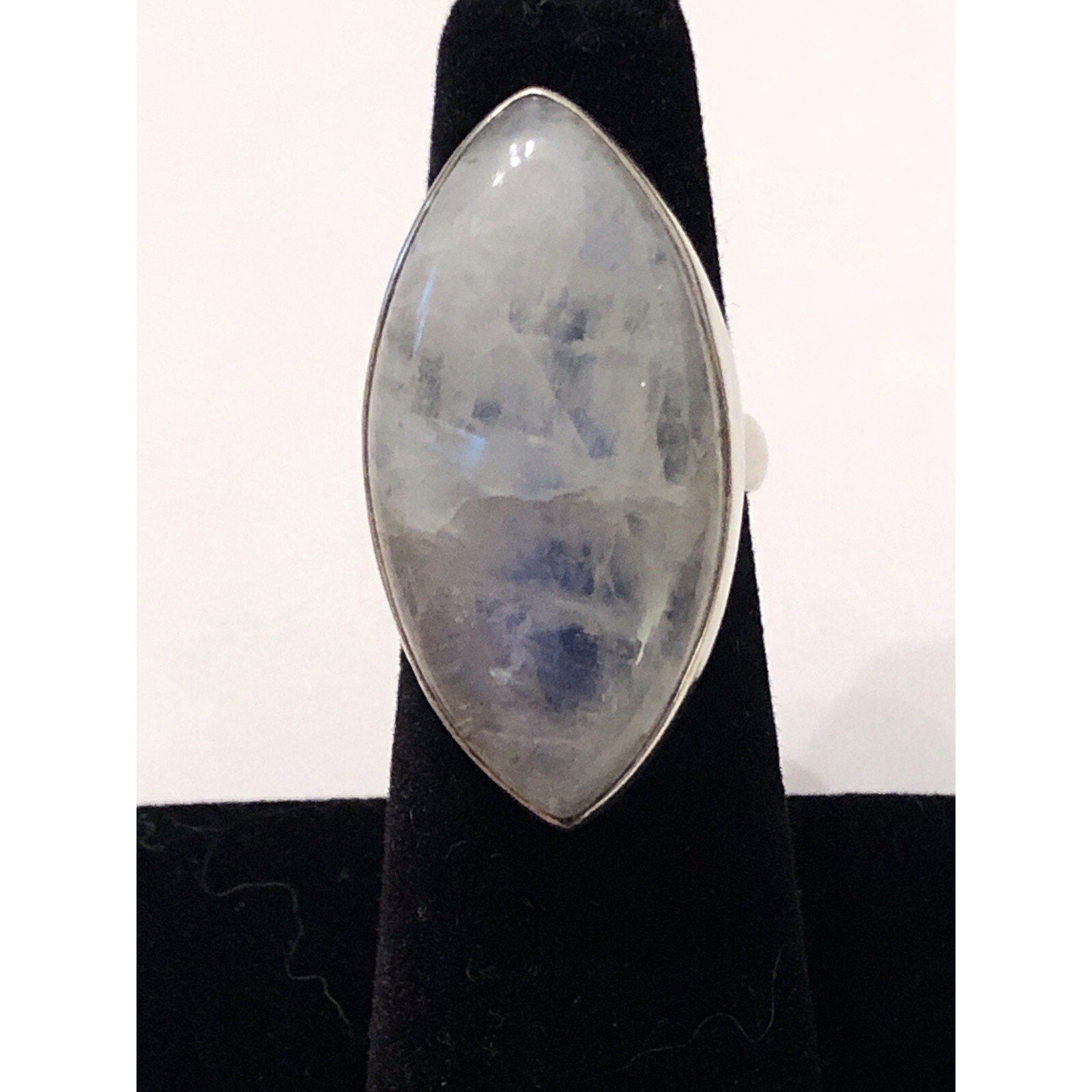 Large White Moonstone Marquis Cut Sterling Silver Ring 6.25