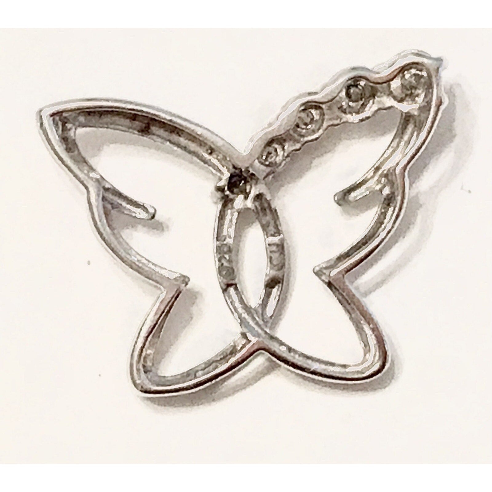 925 Sterling Silver Diamonds Butterfly Pendant - 1.25”