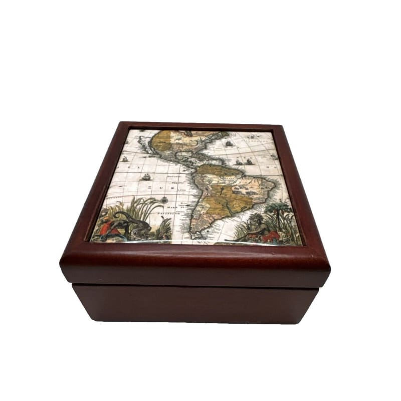Colonial Williamsburg Mahogany Keepsake Box Engraved Tile Top Rare Virginia - Frijja, LLC
