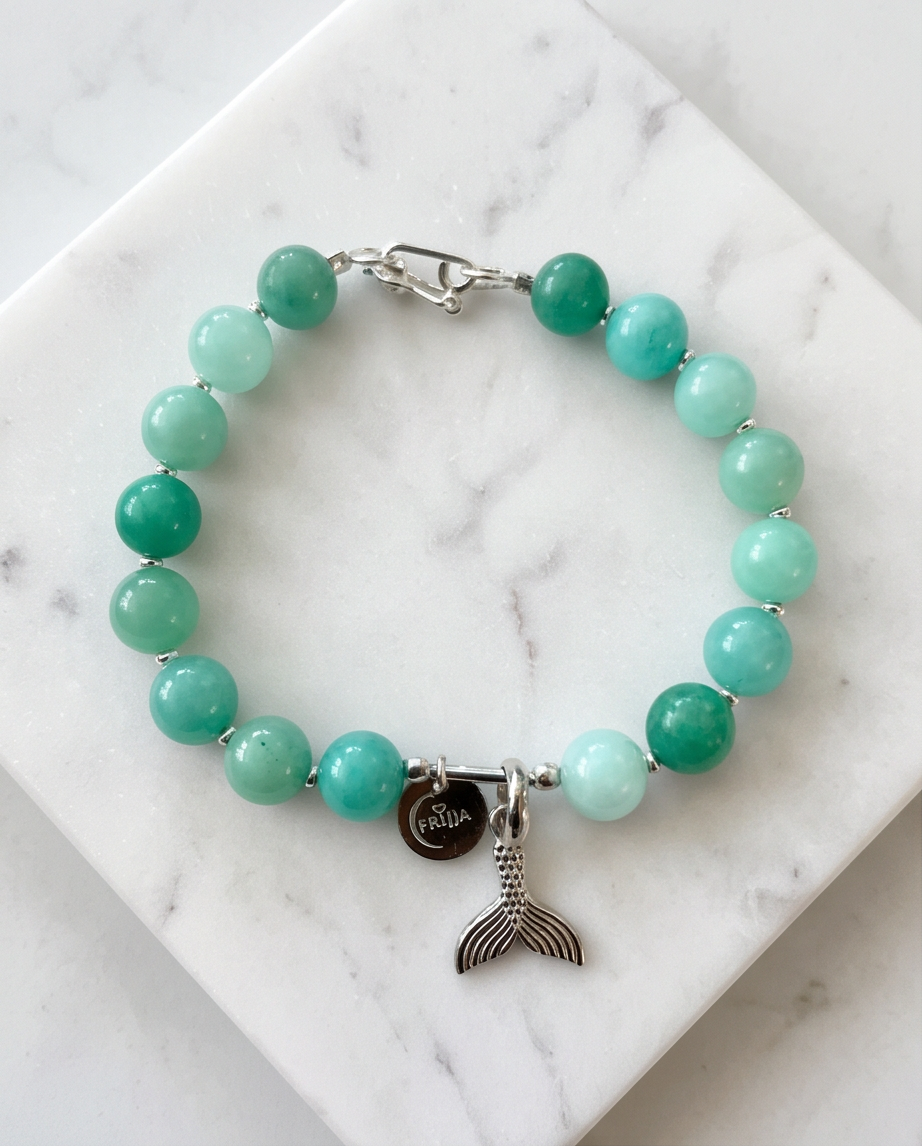 .950 Sterling Silver Amazonite Gemstone Fish Tail Bracelet - 7.5”