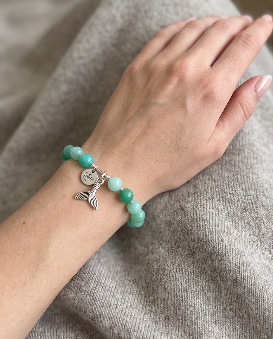 .950 Sterling Silver Amazonite Gemstone Fish Tail Bracelet - 7.5”