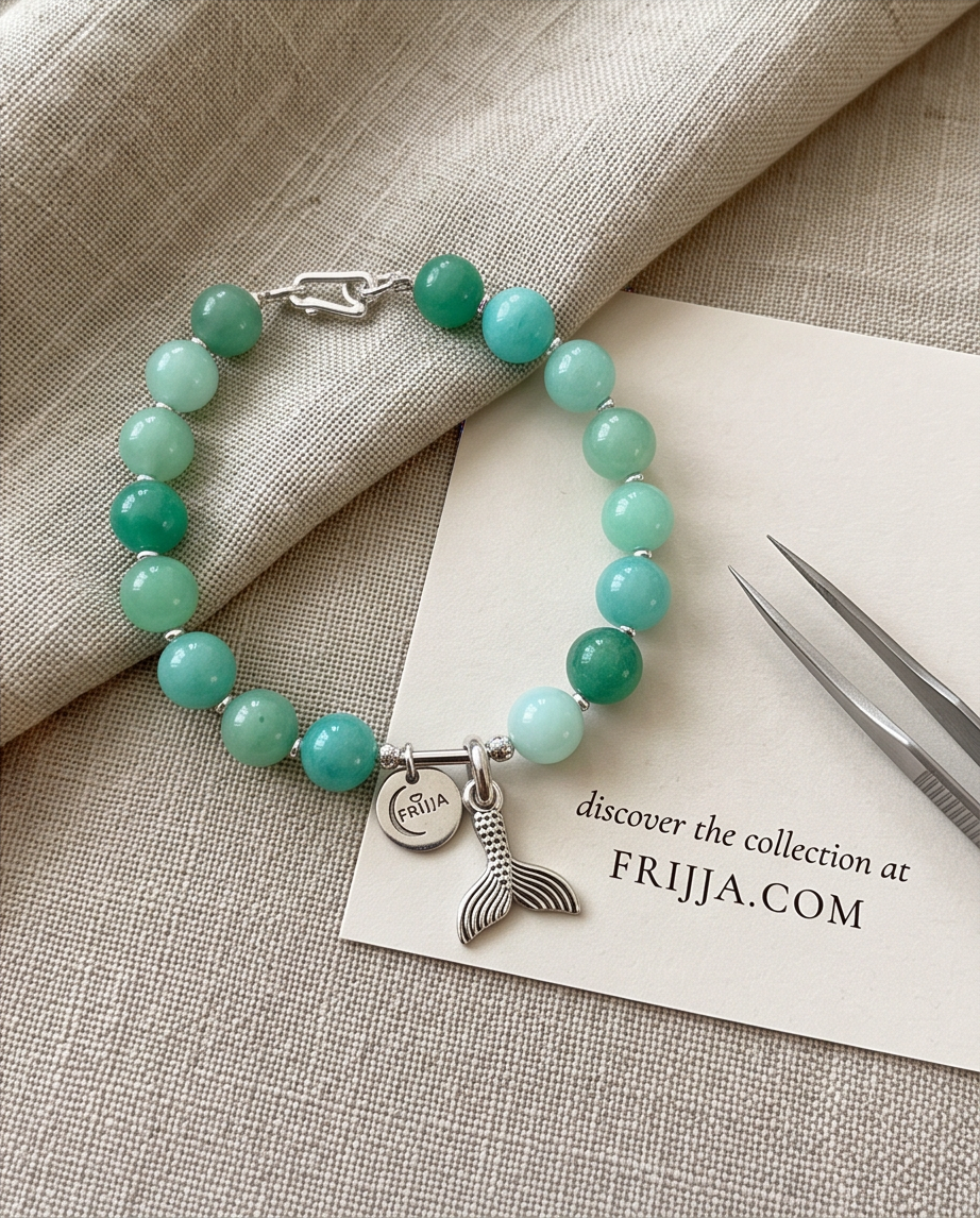 .950 Sterling Silver Amazonite Gemstone Fish Tail Bracelet - 7.5”