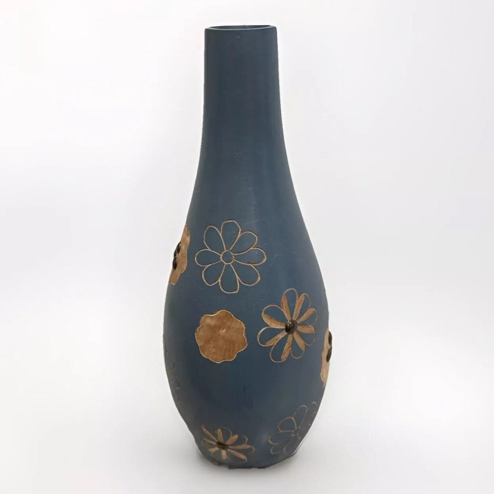Wood Vase Flower Mango Wood Carving Handmade Thailand Home Decor - 4.5" x 12"
