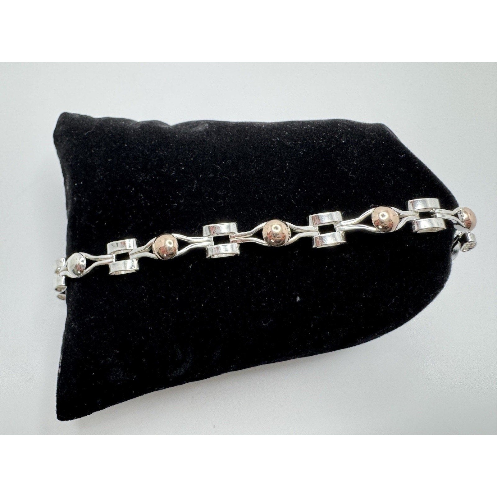 Designer Peruvian Sterling Silver 950 and 18K Gold Inlay Bracelet - 7.5”