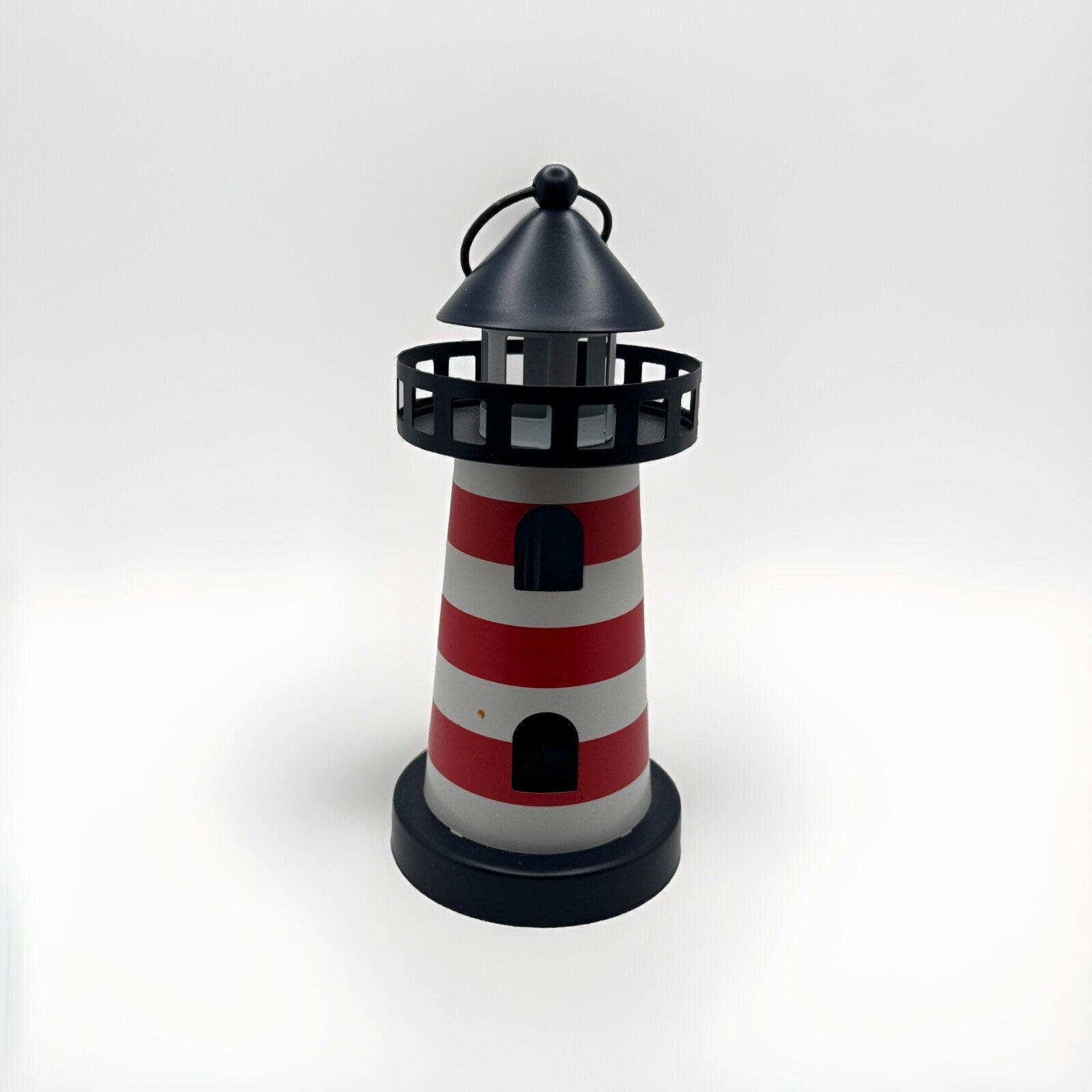 Lantern Lighthouse Metal Red, White & Blue LED Lighted Decor Coastal Decor