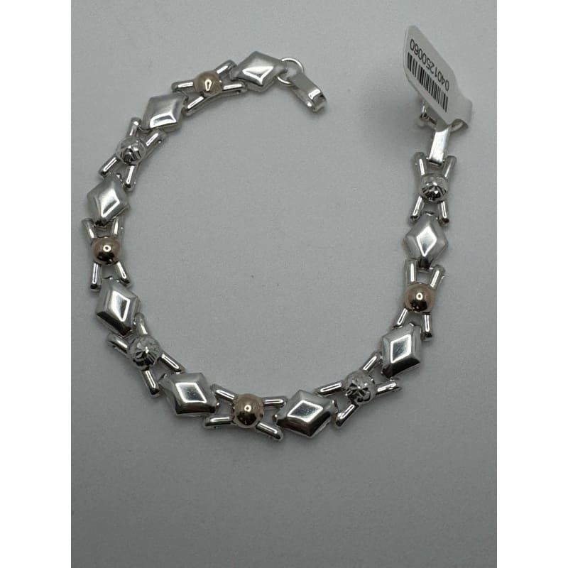 Designer Peruvian Sterling Silver 950 and 18K Gold Inlay Bracelet - 7.5” - Frijja, LLC