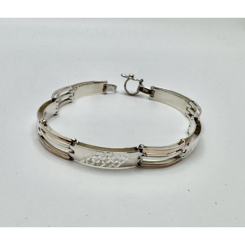Designer Peruvian Sterling Silver 950 and 18K Gold Inlay Bracelet - 7.5” - Frijja, LLC