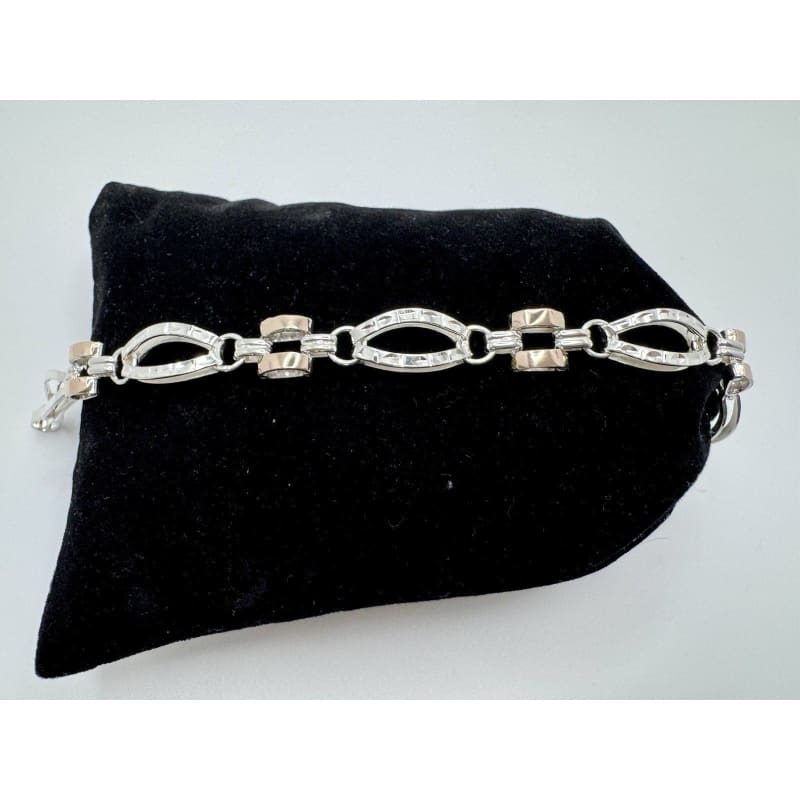 Designer Peruvian Sterling Silver 950 and 18K Gold Inlay Bracelet - 7.5” - Frijja, LLC