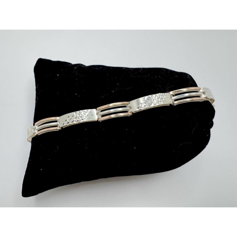 Designer Peruvian Sterling Silver 950 and 18K Gold Inlay Bracelet - 7.5” - Frijja, LLC