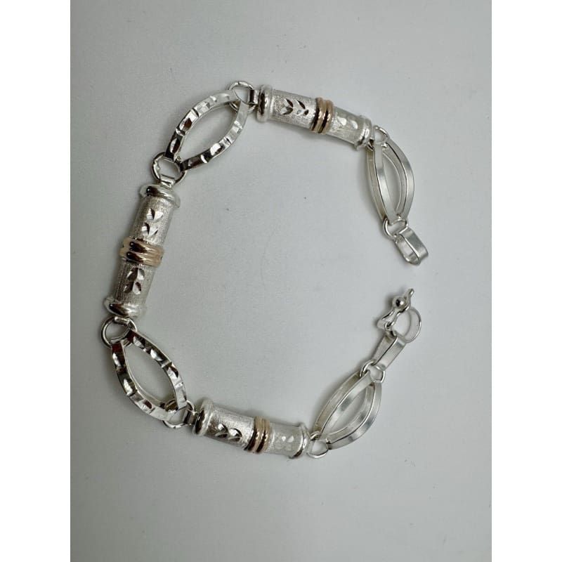 Designer Peruvian Sterling Silver 950 and 18K Gold Inlay Bracelet - 7.5” - Frijja, LLC