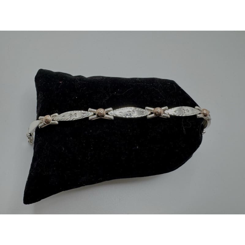 Designer Peruvian Sterling Silver 950 and 18K Gold Inlay Bracelet - 7.5” - Frijja, LLC