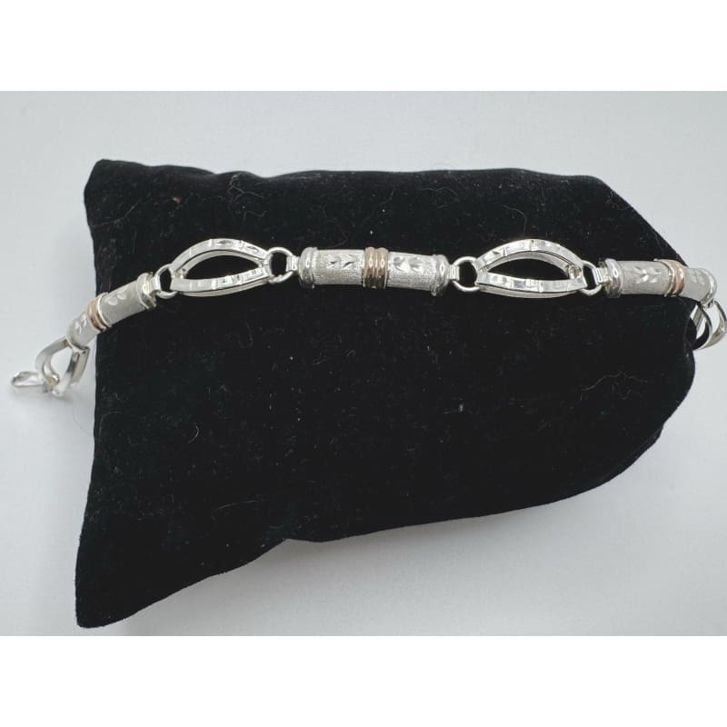 Designer Peruvian Sterling Silver 950 and 18K Gold Inlay Bracelet - 7.5” - Frijja, LLC