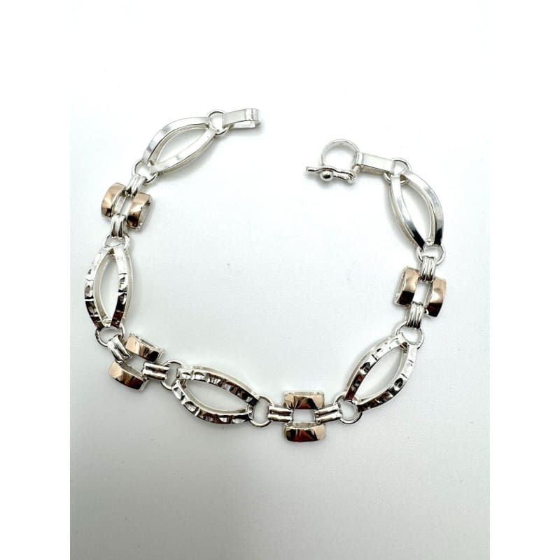 Designer Peruvian Sterling Silver 950 and 18K Gold Inlay Bracelet - 7.5” - Frijja, LLC