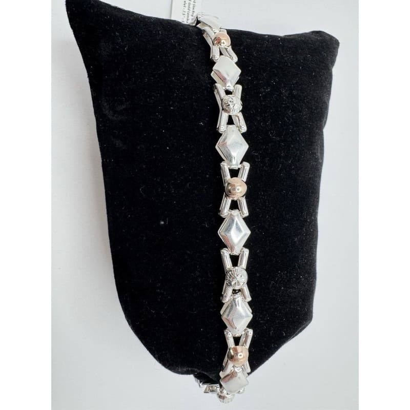 Designer Peruvian Sterling Silver 950 and 18K Gold Inlay Bracelet - 7.5” - Frijja, LLC