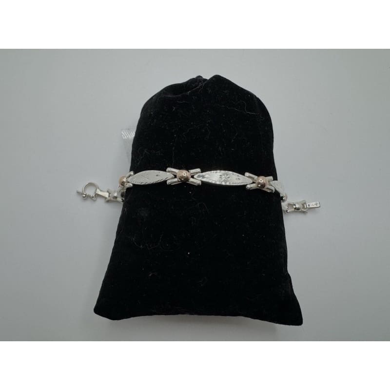 Designer Peruvian Sterling Silver 950 and 18K Gold Inlay Bracelet - 7.5” - Frijja, LLC