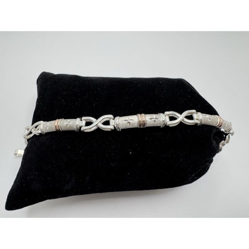 Designer Peruvian Sterling Silver 950 and 18K Gold Inlay Bracelet - 7.5” - Frijja, LLC