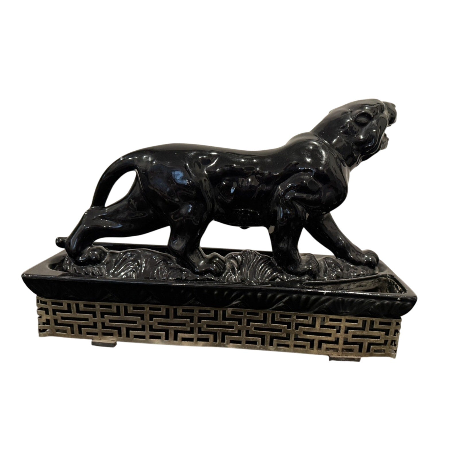 VTG Ceramic Black Panther Jaguar Planter Vase MCM 1953 MidCentury 15.5" x 11" H