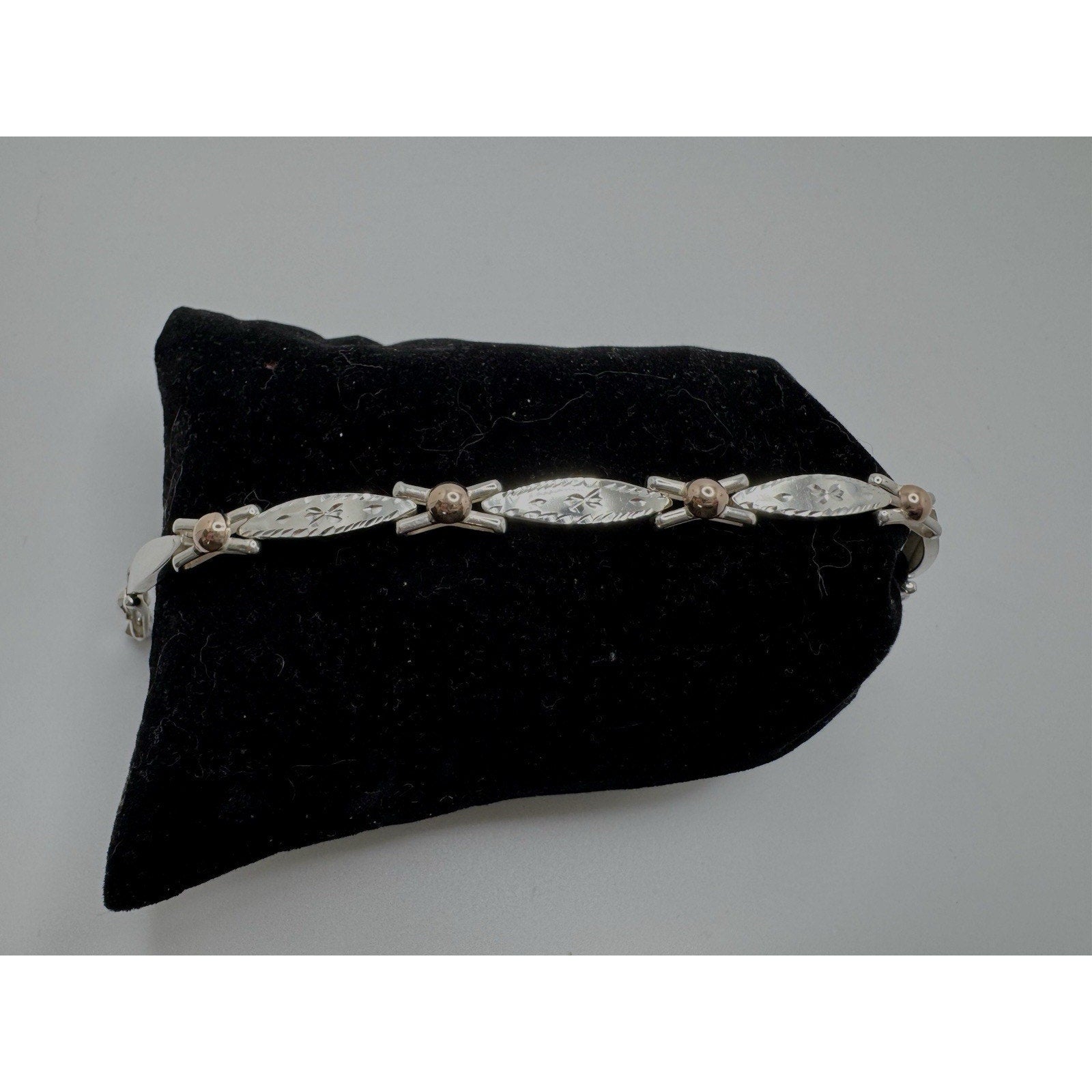 Designer Peruvian Sterling Silver 950 and 18K Gold Inlay Bracelet - 7.5”