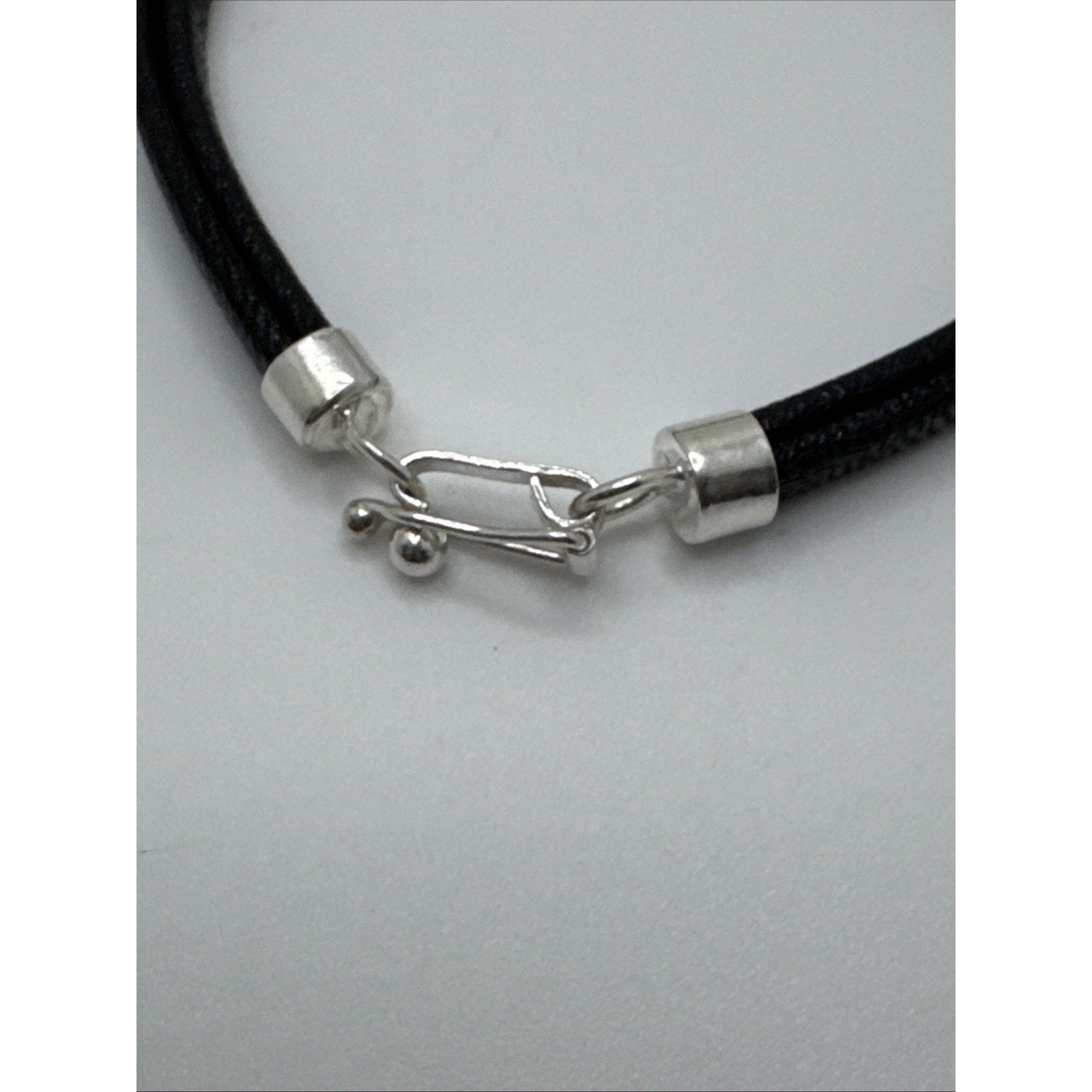 950 Sterling Silver Black Leather Bracelet Bear Charm