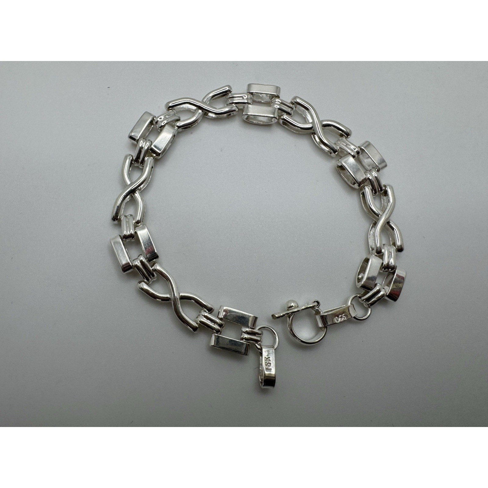 Designer Peruvian Sterling Silver 950 and 18K Gold Inlay Bracelet - 7.5”