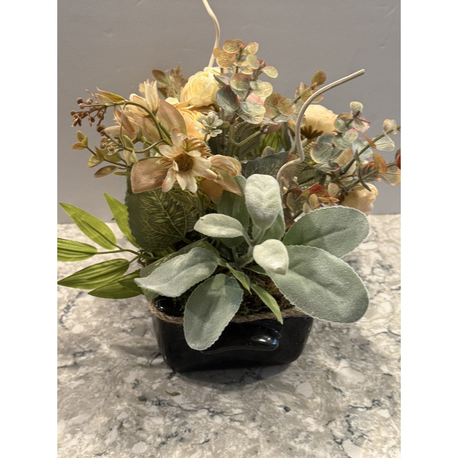 Spring Silk Floral Arrangement Black Ceramic Vase Nautical Decor