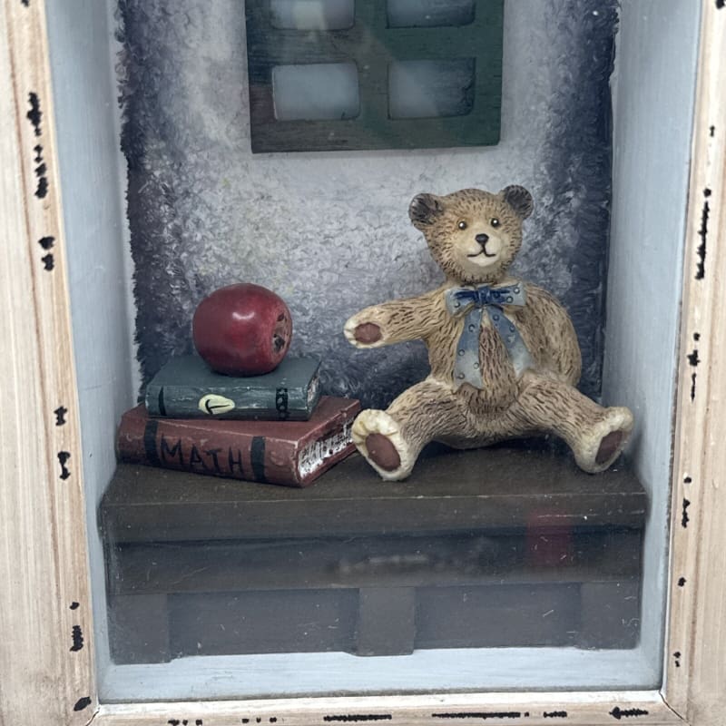Giftco Teacher Shadow Box with Teddy Bear Math Books & Apple Rustic Farmhouse - Frijja, LLC