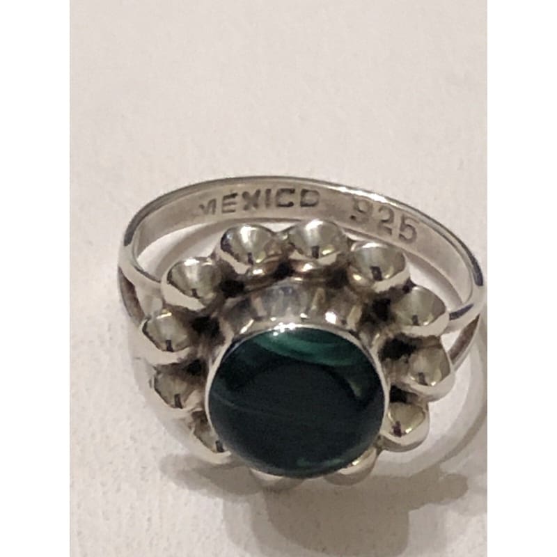 Green Malachite Gemstone Mexico 925 Sterling Silver Handmade Ring Size 7.5 - Frijja, LLC