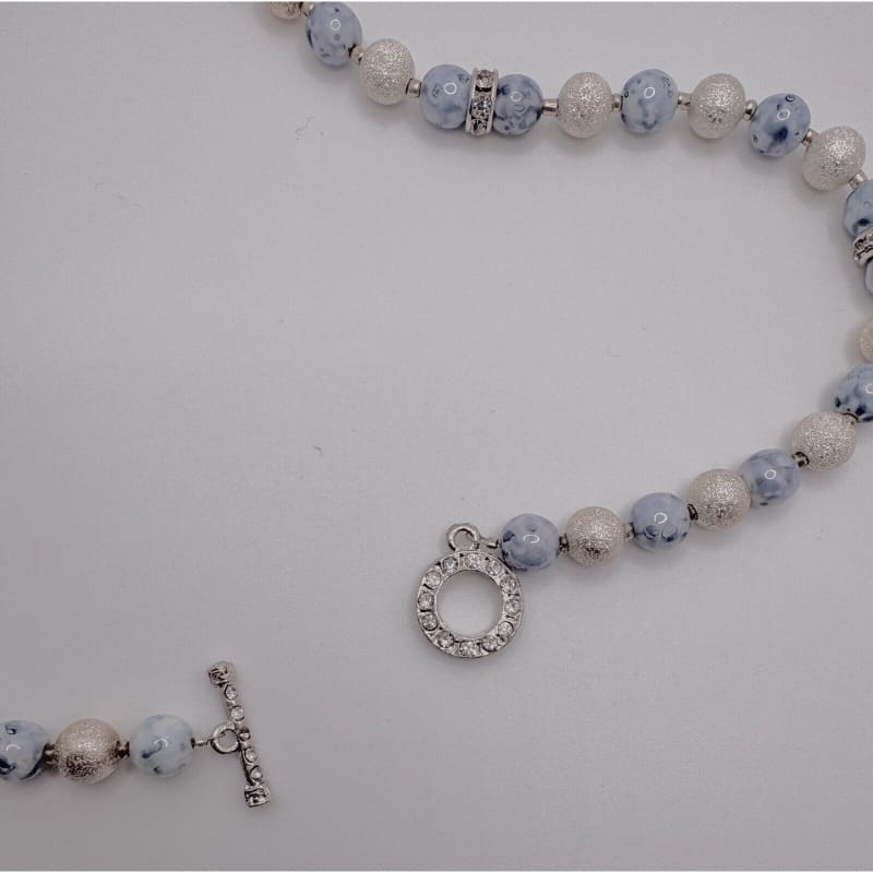 HANDMADE CERAMIC BEADED NECKLACE, BLUE & WHITE/ 18” - Frijja, LLC