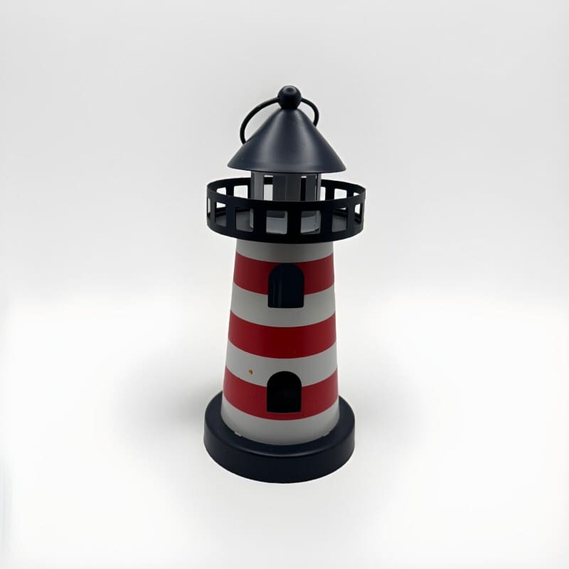 Lantern Lighthouse Metal Red, White & Blue LED Lighted Decor Coastal Decor - Frijja, LLC