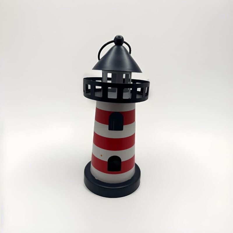 Lantern Lighthouse Metal Red, White & Blue LED Lighted Decor Coastal Decor - Frijja, LLC