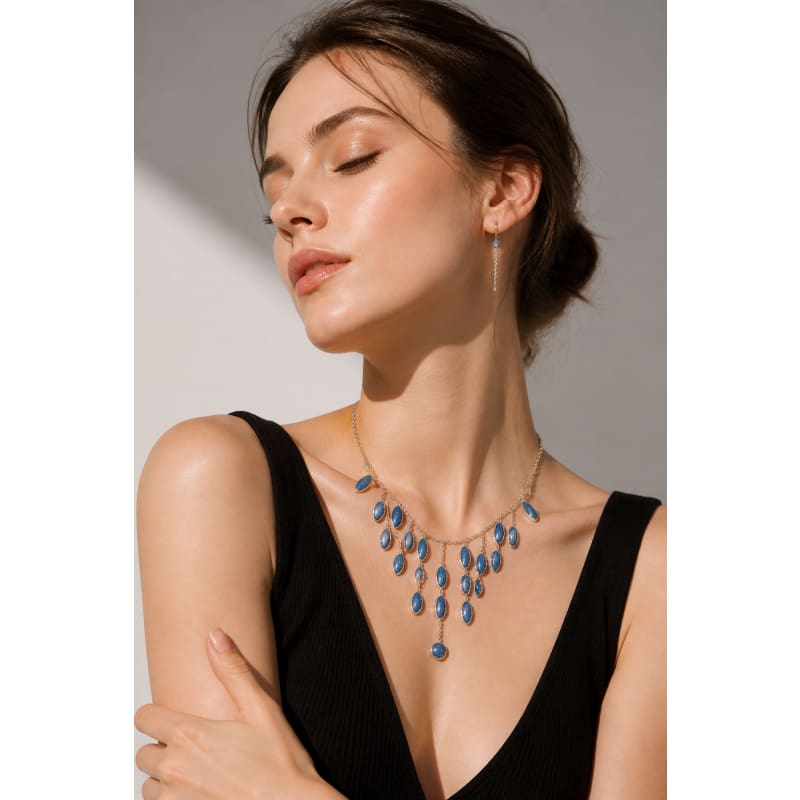 Jewelry Sets - frijja.com - Moon Radiance Set.950 Sterling Silver Sodalite Stones (Necklace Earrings Bracelet and Ring