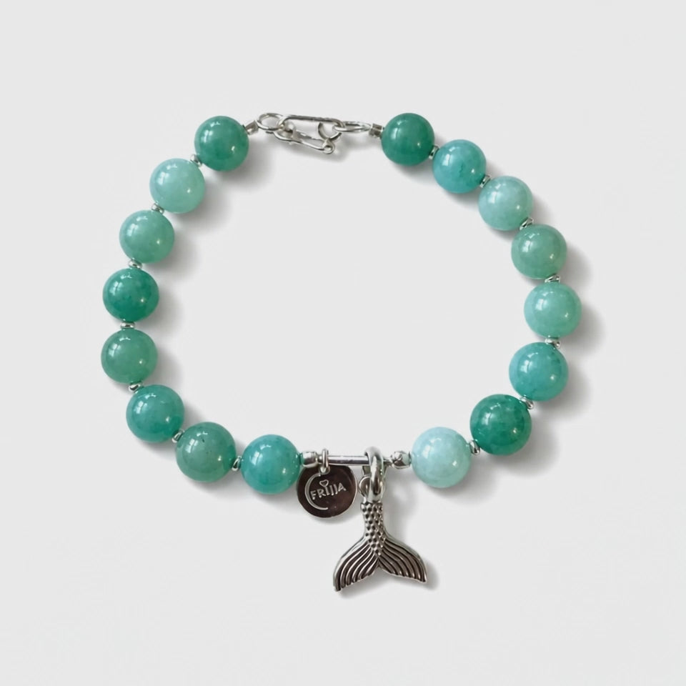 .950 Sterling Silver Amazonite Gemstone Fish Tail Bracelet - 7.5”