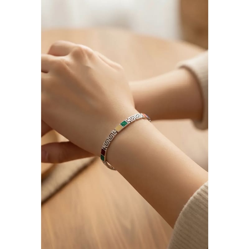 Bracelets - frijja.com - Rainbow Gems Bracelet - 950 Sterling Silver Chrysocolla Spondylus Lapis Lazuli Mother of Pearl