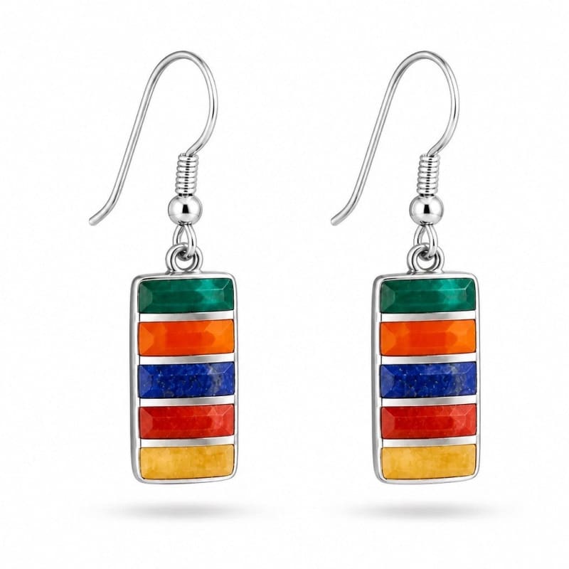 Earrings - frijja.com - Rainbow Gems Earrings - 950 Sterling Silver Chrysocolla Spondylus Lapis Lazuli Mother of Pearl