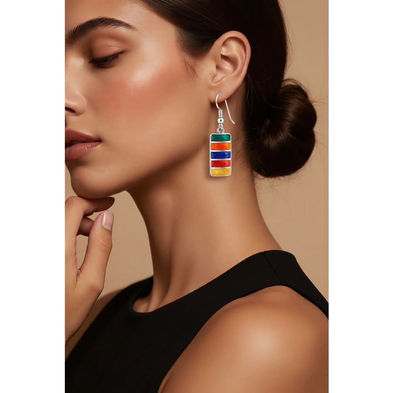 Earrings - frijja.com - Rainbow Gems Earrings - 950 Sterling Silver Chrysocolla Spondylus Lapis Lazuli Mother of Pearl