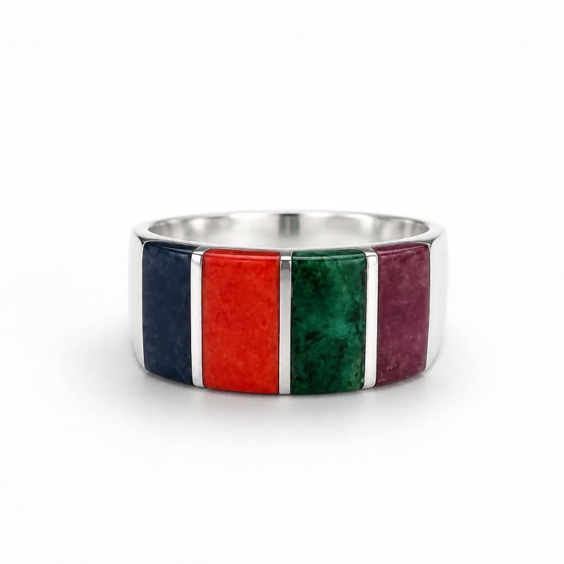 Rings - frijja.com - Rainbow Gems Ring - 950 Sterling Silver Chrysocolla Spondylus Lapis Lazuli Mother of Pearl