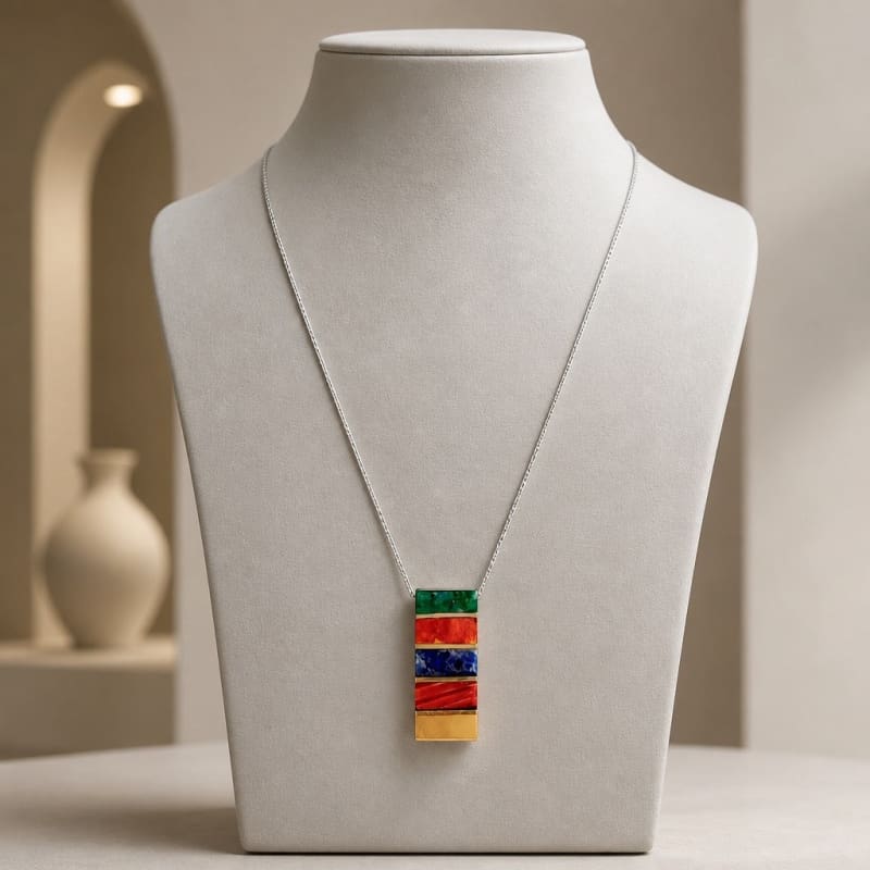 Jewelry Sets - frijja.com - Rainbow Gems Set - 950 Sterling Silver Chrysocolla Spondylus Lapis Lazuli Mother of Pearl