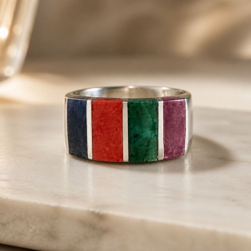 Jewelry Sets - frijja.com - Rainbow Gems Set - 950 Sterling Silver Chrysocolla Spondylus Lapis Lazuli Mother of Pearl
