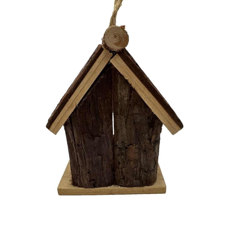Rustic Farmhouse Cabin Wooden Bird House - Wood Bark Hanging Perch - Frijja, LLC