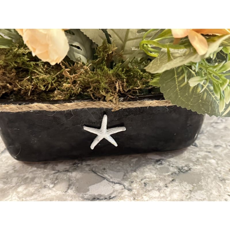 Spring Silk Floral Arrangement Black Ceramic Vase Nautical Decor - Frijja, LLC