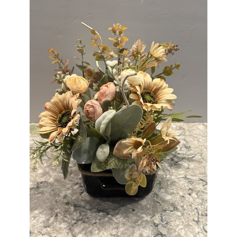 Spring Silk Floral Arrangement Black Ceramic Vase Nautical Decor - Frijja, LLC