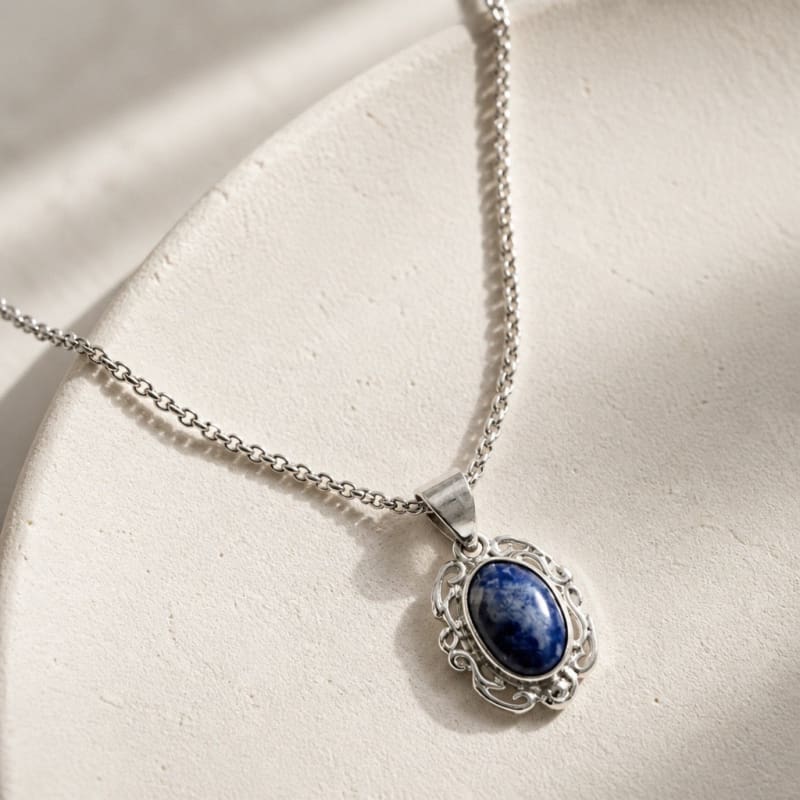 Necklaces - frijja.com - Victorian Elegance Necklace - 950 Sterling Silver Sodalite Gemstone